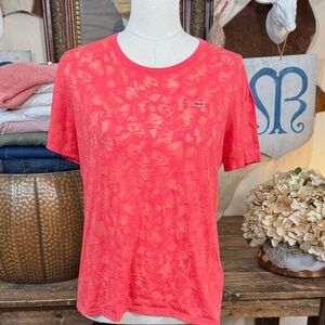 Lacoste Women's Vibrant Coral Burnout Short Sleeve Tissue Tee